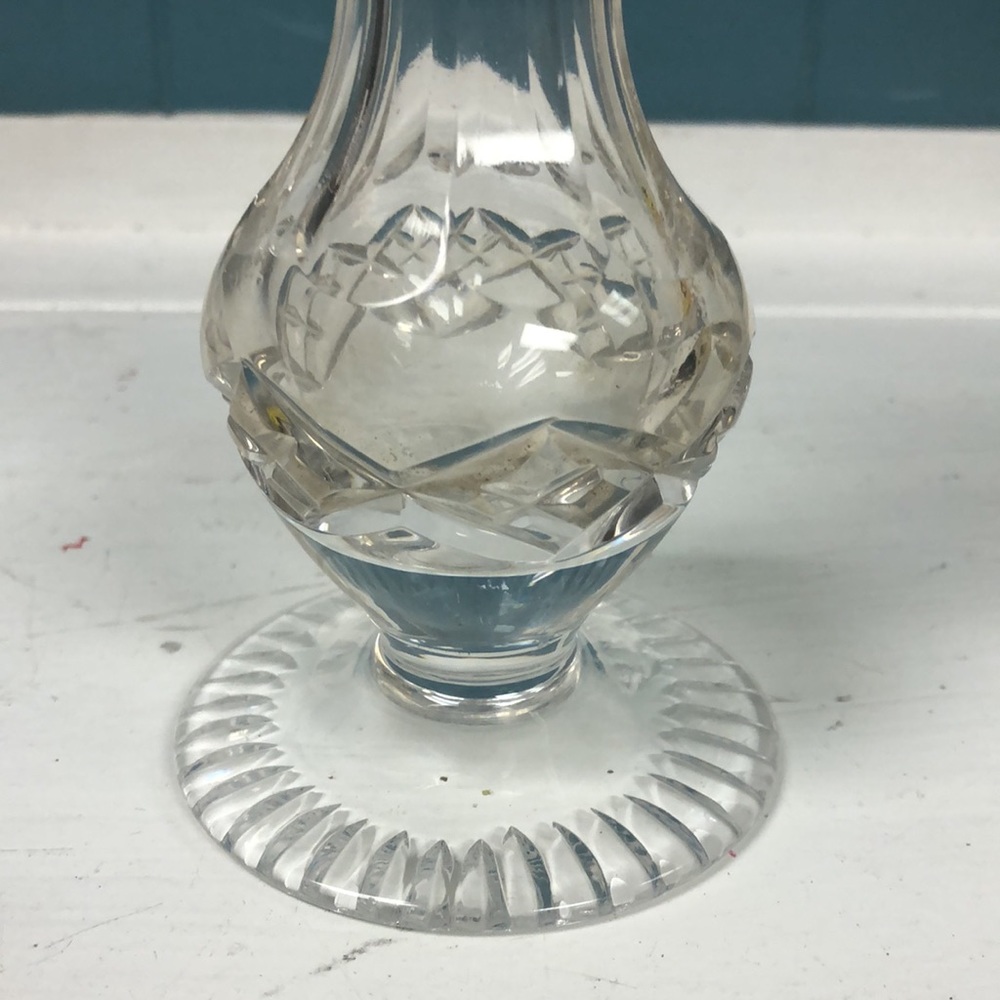 Vtg Footed Clear Glass Bud Vase Vintage Star of David Starburst Pinwheel 8”x3.5” - Picture 6 of 9